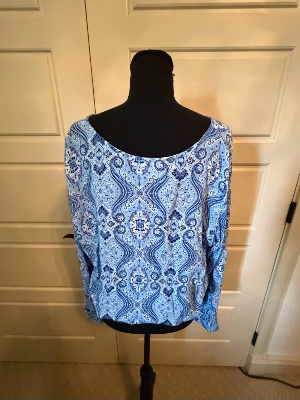 Lucy Love Light Blue Paisley Tie-Front V-Neck Blouse